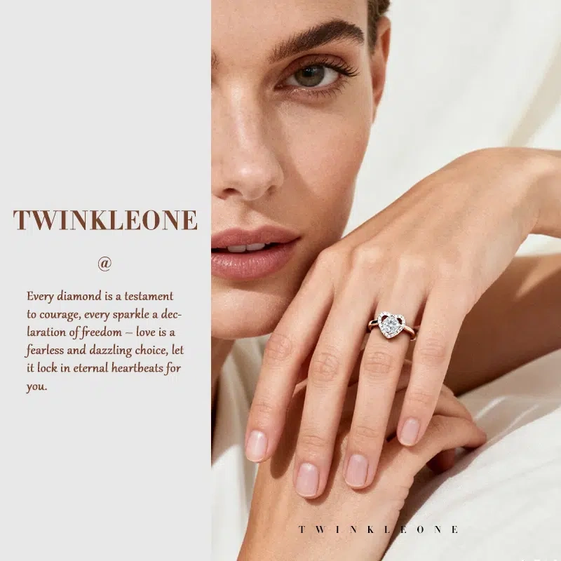TWINKLEONE Handmade Silver Heart-Shaped Zirconia Ring – Eternal Love Proposal Ring