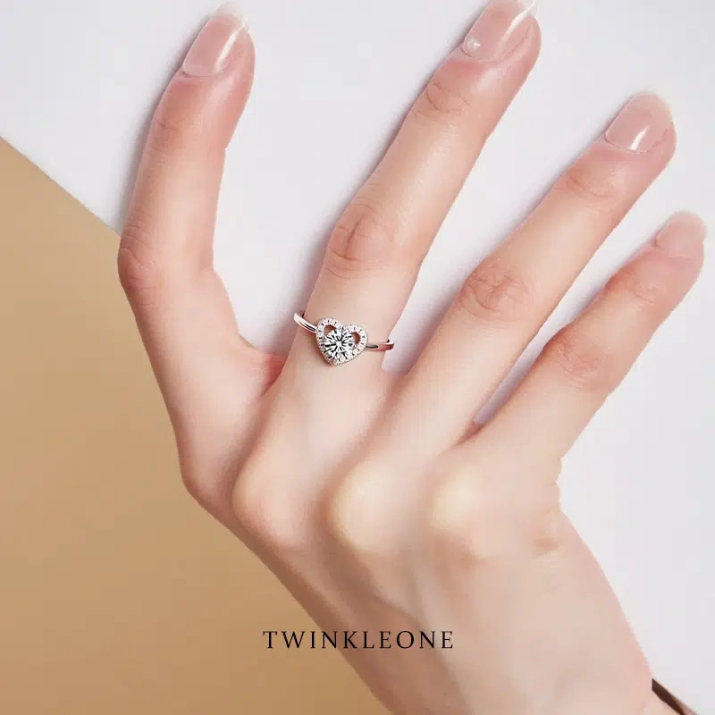 TWINKLEONE Handmade Silver Heart-Shaped Zirconia Ring – Eternal Love Proposal Ring