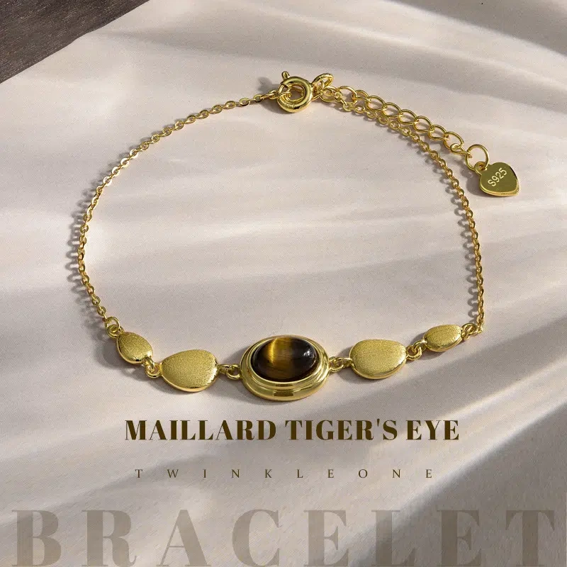 Tiger's Eye Bracelet, Maillard Style, S925 Silver, French Vintage Bracelet