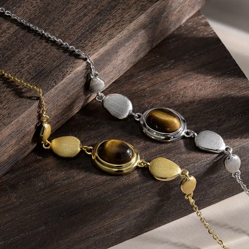 Tiger's Eye Bracelet, Maillard Style, S925 Silver, French Vintage Bracelet