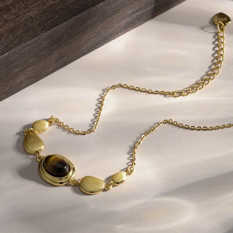 Tiger's Eye Bracelet, Maillard Style, S925 Silver, French Vintage Bracelet
