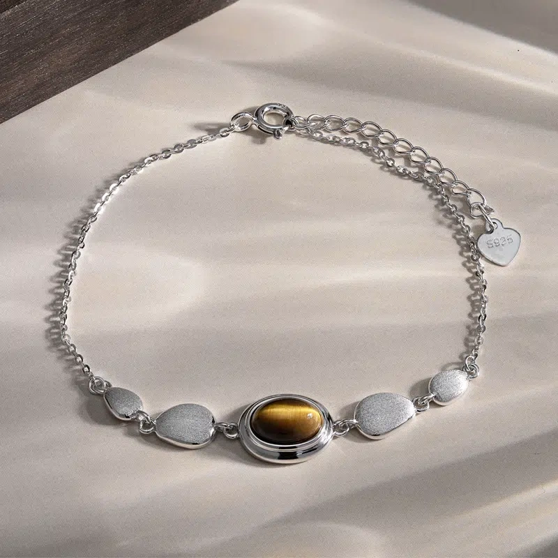 Tiger's Eye Bracelet, Maillard Style, S925 Silver, French Vintage Bracelet