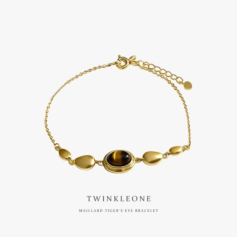 Tiger's Eye Bracelet, Maillard Style, S925 Silver, French Vintage Bracelet