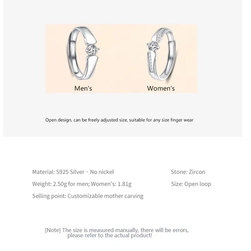 True Love Vow Wedding Rings, S925 Silver, Custom Engraving, Proposal & Engagement