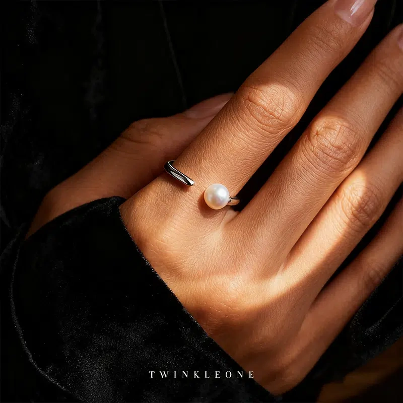 Natural Pearl Open Ring, S925 Sterling Silver, Elegant Women's Thin Ring, Birthday Gift