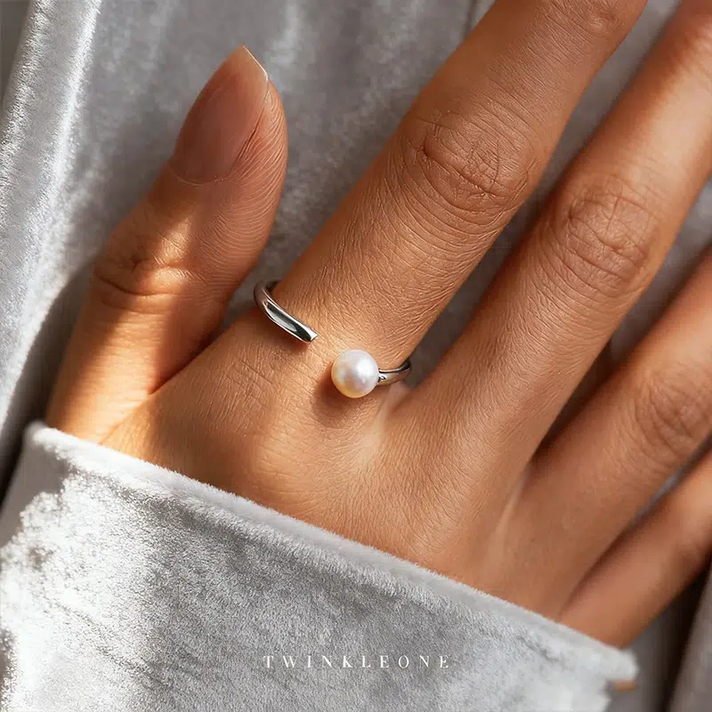 Natural Pearl Open Ring, S925 Sterling Silver, Elegant Women's Thin Ring, Birthday Gift