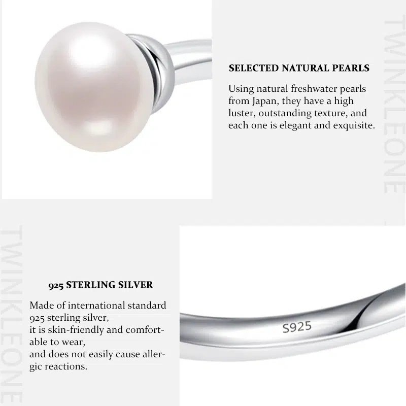 Natural Pearl Open Ring, S925 Sterling Silver, Elegant Women's Thin Ring, Birthday Gift