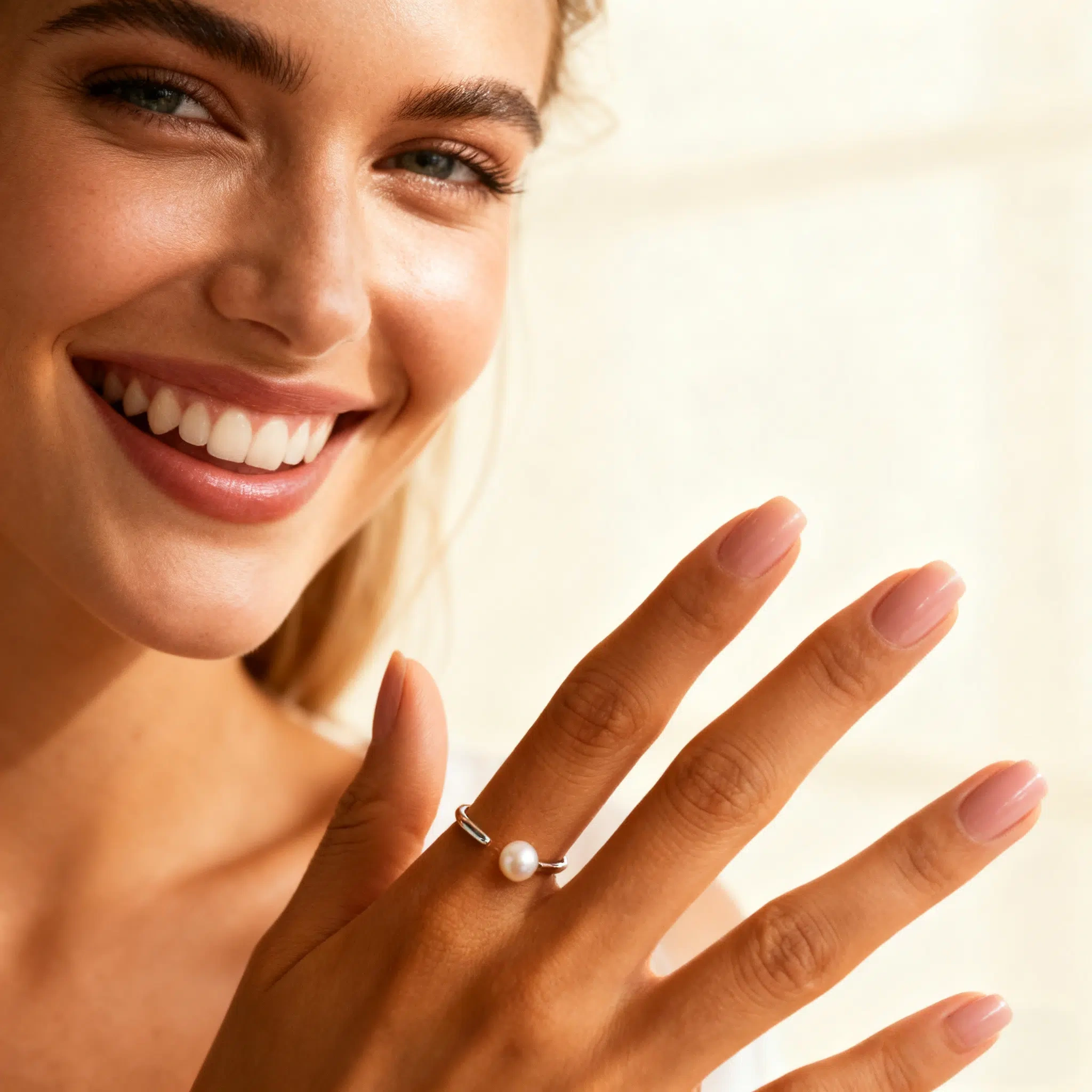 Natural Pearl Open Ring, S925 Sterling Silver, Elegant Women's Thin Ring, Birthday Gift