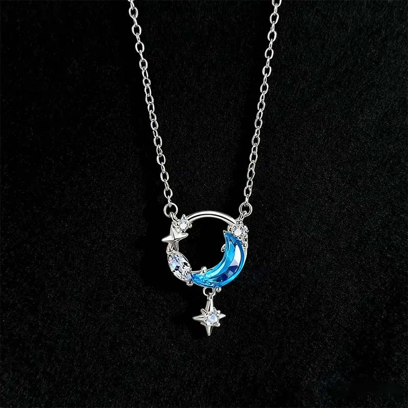 Star and Moon Necklace, S925 Sterling Silver, Niche Design, Women's Clavicle Chain