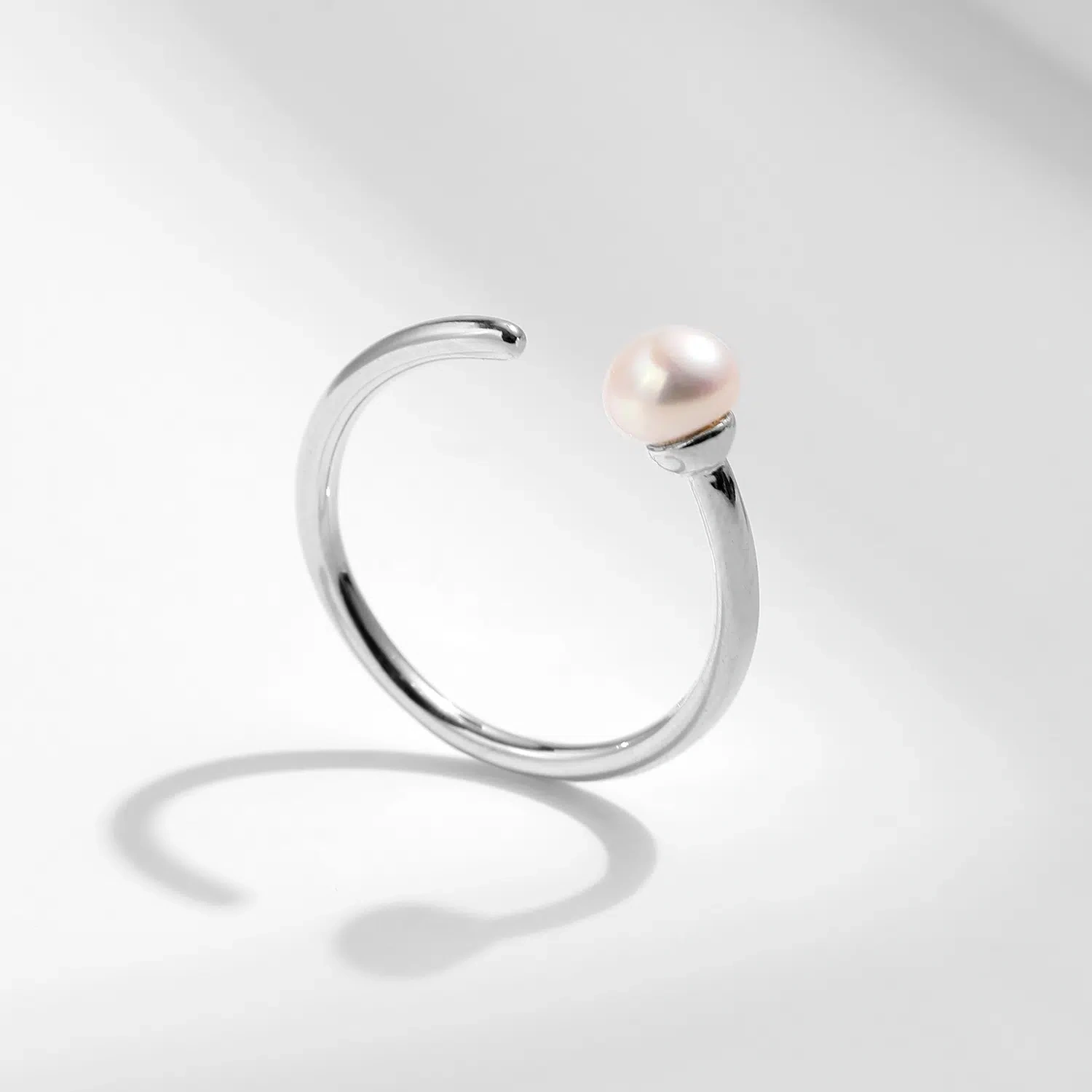 Natural Pearl Open Ring, S925 Sterling Silver, Elegant Women's Thin Ring, Birthday Gift