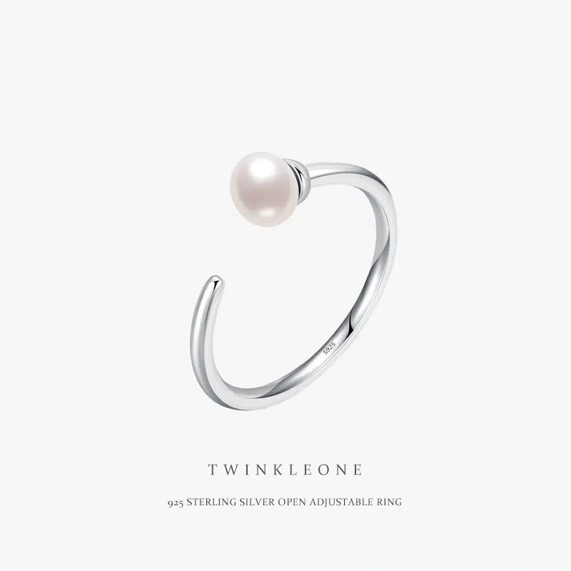 Natural Pearl Open Ring, S925 Sterling Silver, Elegant Women's Thin Ring, Birthday Gift