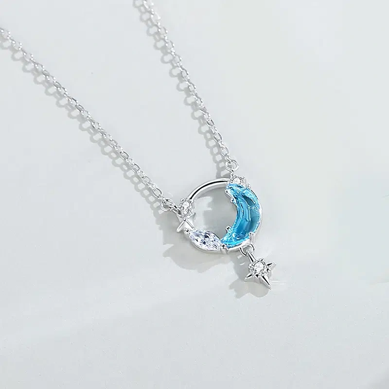Star and Moon Necklace, S925 Sterling Silver, Niche Design, Women's Clavicle Chain