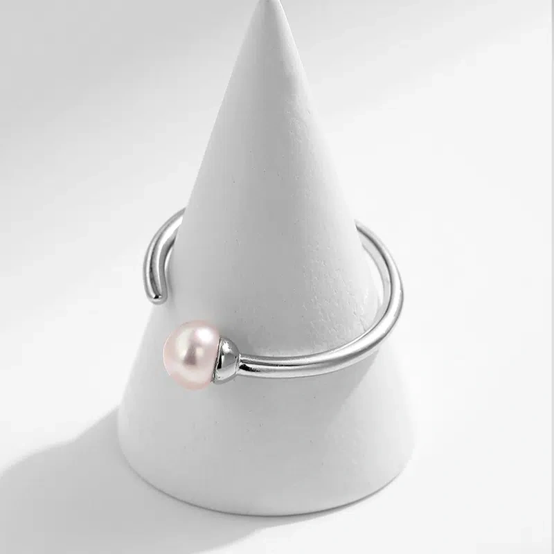 Natural Pearl Open Ring, S925 Sterling Silver, Elegant Women's Thin Ring, Birthday Gift