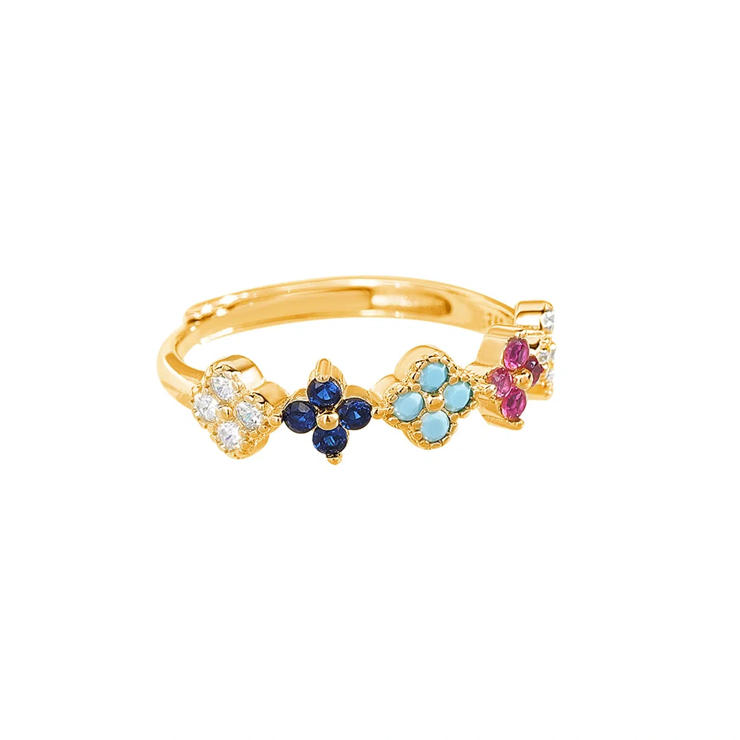 Lucky Four-Leaf Clover Ring, S925 Silver with Colored Zircon, Birthday Gift