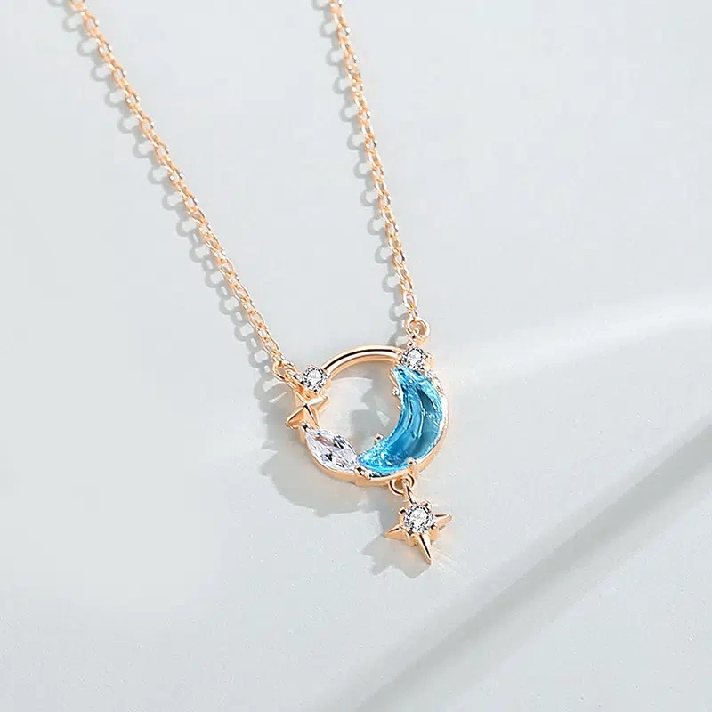 Star and Moon Necklace, S925 Sterling Silver, Niche Design, Women's Clavicle Chain
