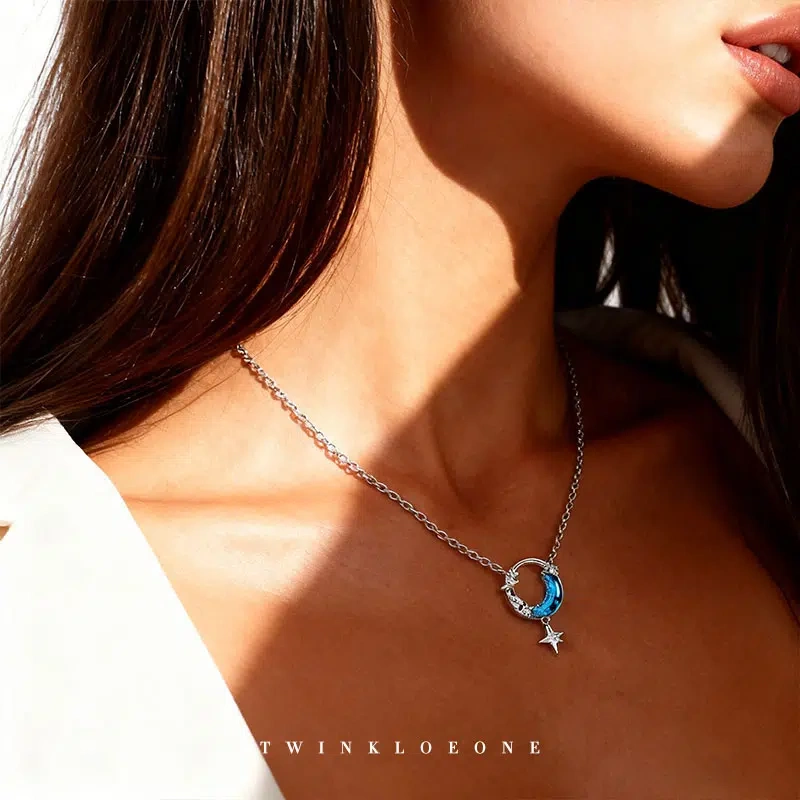 Star and Moon Necklace, S925 Sterling Silver, Niche Design, Women's Clavicle Chain
