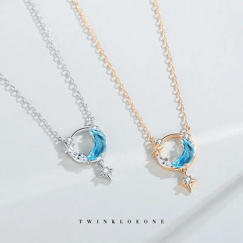Star and Moon Necklace, S925 Sterling Silver, Niche Design, Women's Clavicle Chain