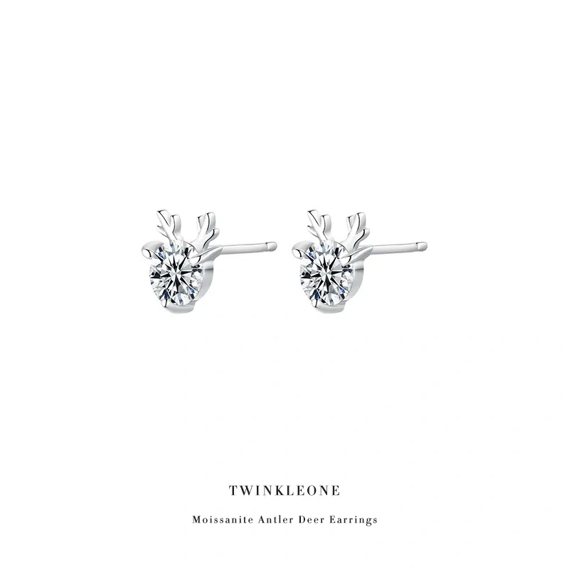 Moissanite Reindeer Earrings for Christmas | 925 Sterling Silver Festive Jewelry Gift