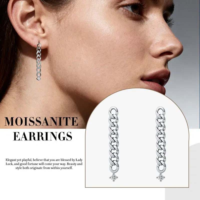 Moissanite Stud Earrings 925 Silver | Interwoven Chain for Unbreakable Bonds