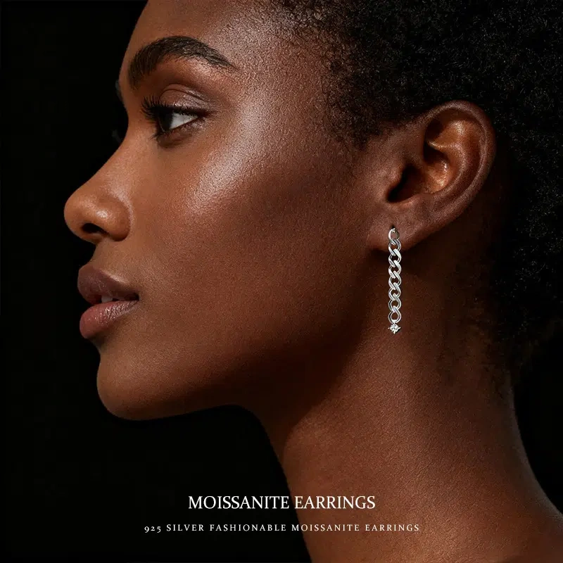 Moissanite Stud Earrings 925 Silver | Interwoven Chain for Unbreakable Bonds