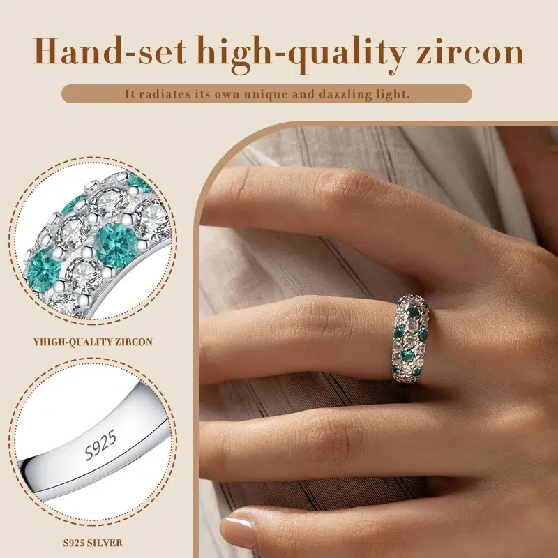 Hepburn-Era Elegance Ring, S925 Silver Diamond & Aqua Zircon, Timeless Luxury