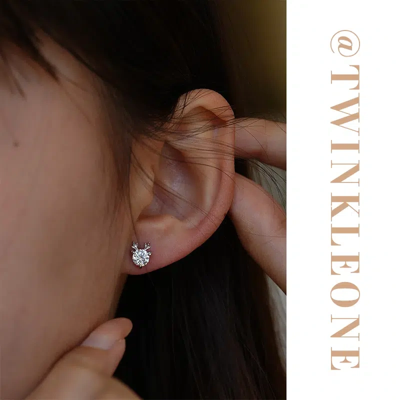 Moissanite Reindeer Earrings for Christmas | 925 Sterling Silver Festive Jewelry Gift