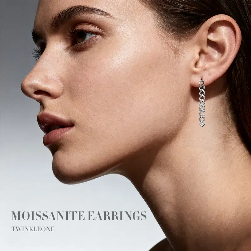 Moissanite Stud Earrings 925 Silver | Interwoven Chain for Unbreakable Bonds