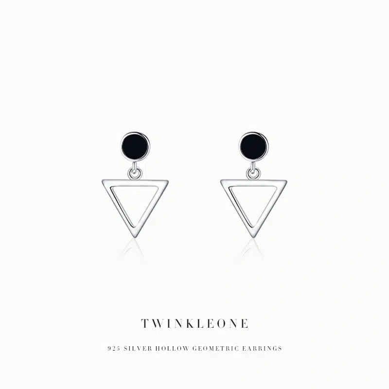 Geometric Triangle Stud Earrings - 925 Silver, Black Zircon & Nickel-Free​