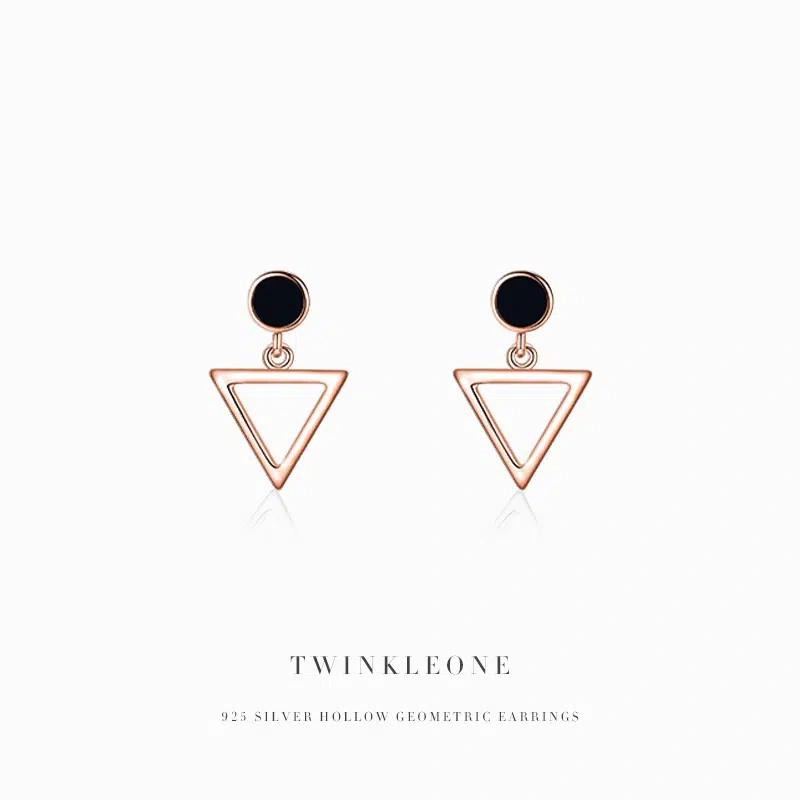 Geometric Triangle Stud Earrings - 925 Silver, Black Zircon & Nickel-Free​