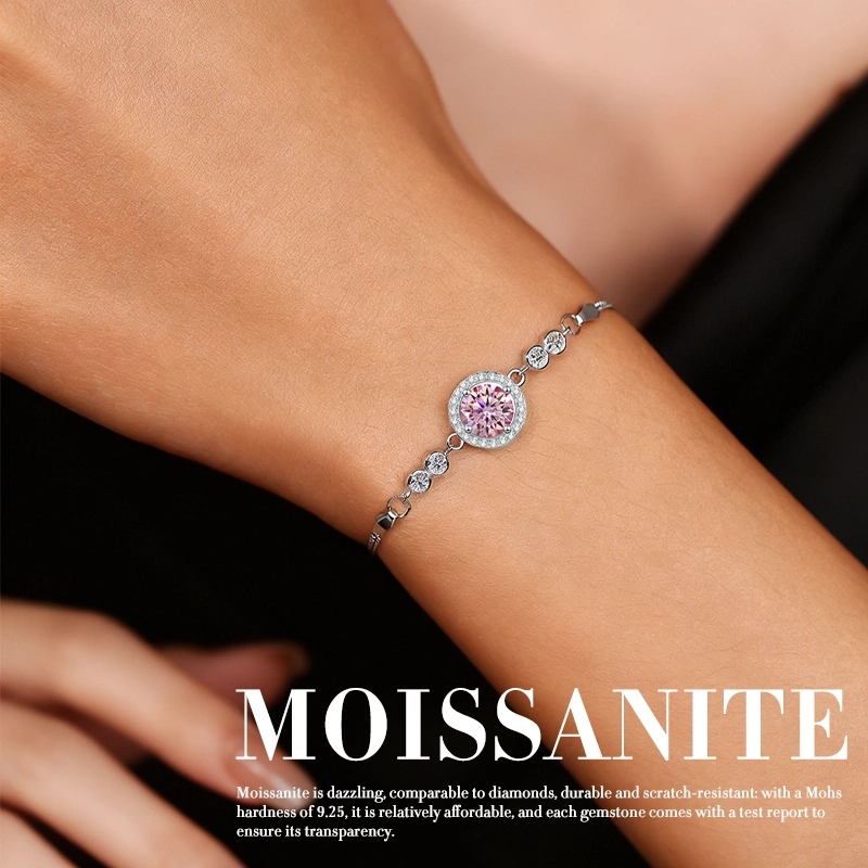 Shimmering Moissanite  Bracelet - 925 Silver, Nickel-Free, Three-Stone Design