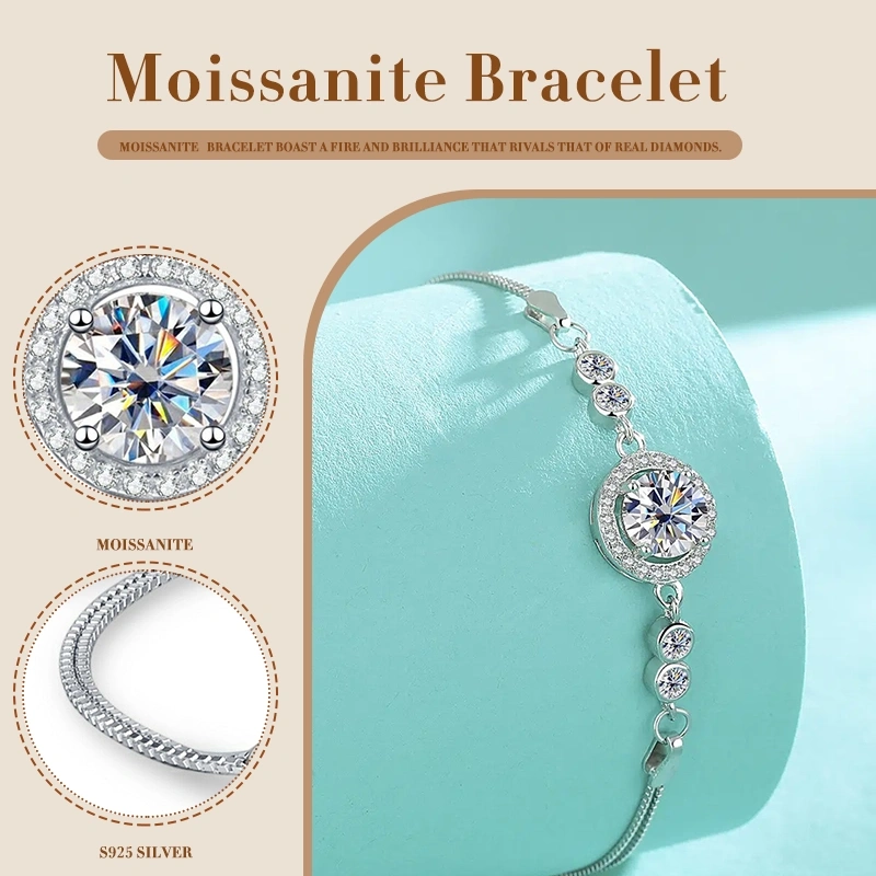 Shimmering Moissanite  Bracelet - 925 Silver, Nickel-Free, Three-Stone Design