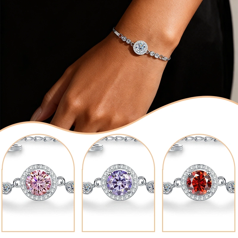 Shimmering Moissanite  Bracelet - 925 Silver, Nickel-Free, Three-Stone Design