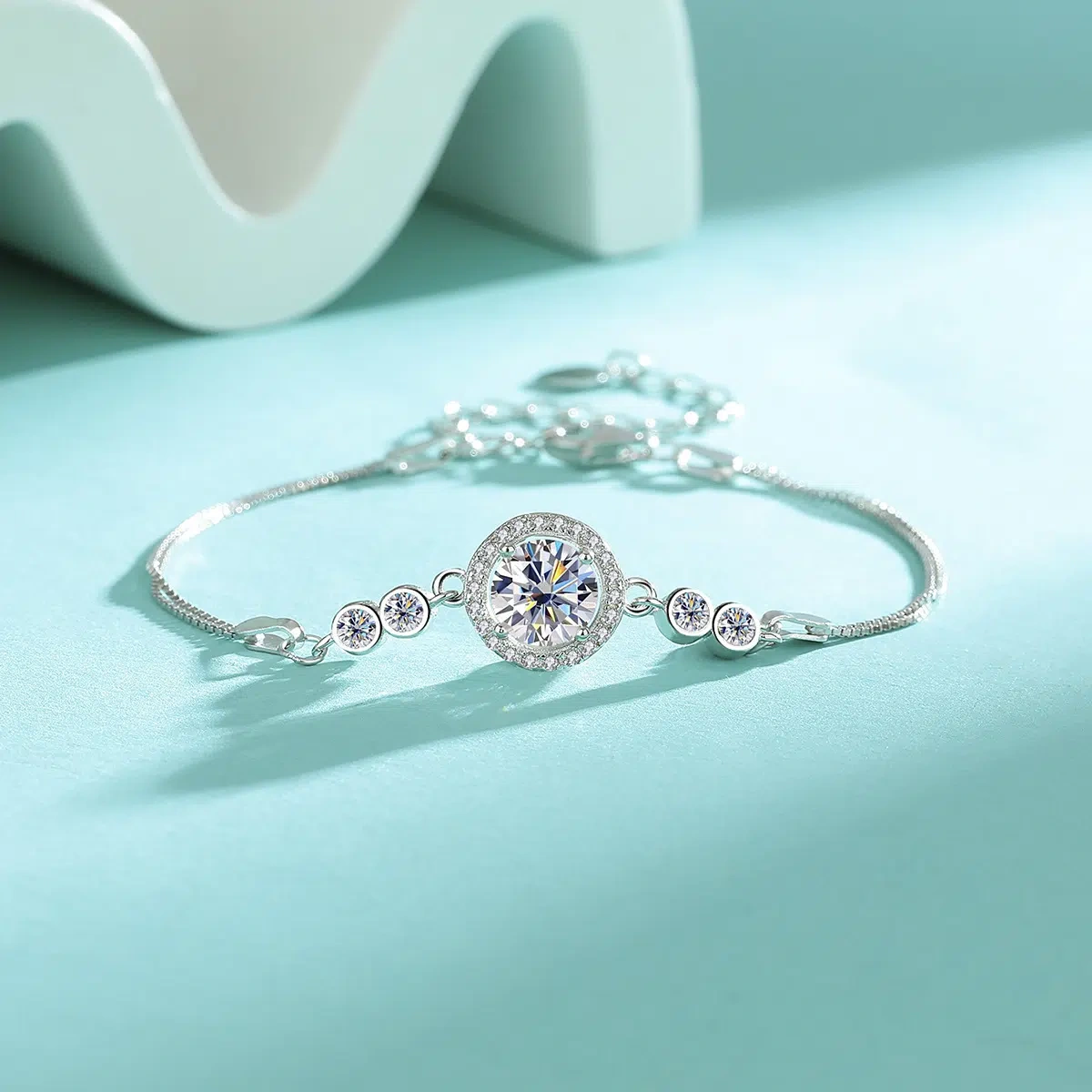 Shimmering Moissanite  Bracelet - 925 Silver, Nickel-Free, Three-Stone Design