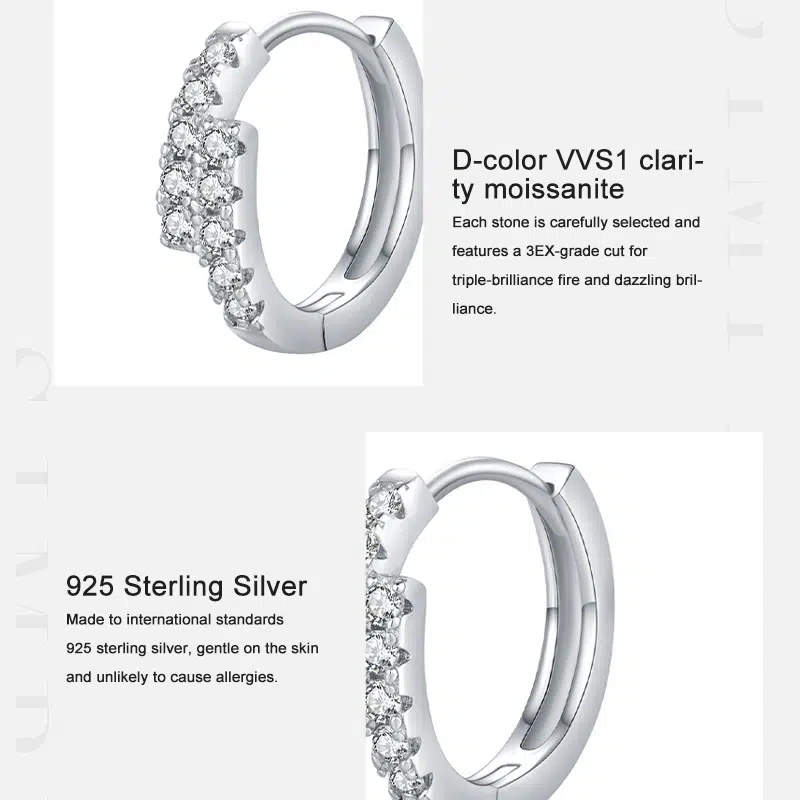 Sparkling Moissanite Hoop Earrings 925 Silver |  Nickel-Free Hoops​