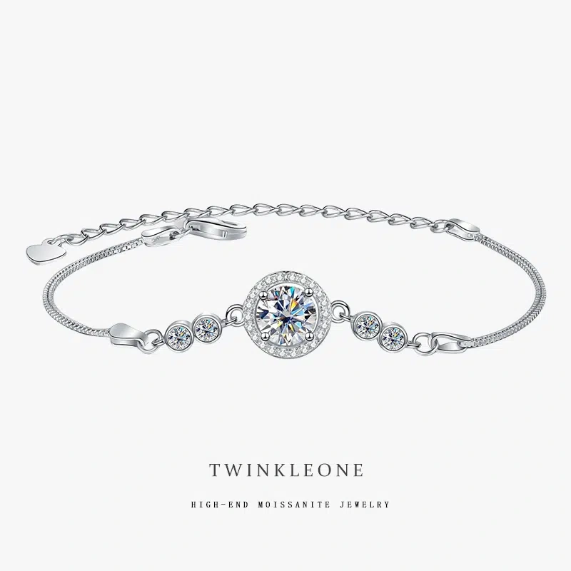 Shimmering Moissanite  Bracelet - 925 Silver, Nickel-Free, Three-Stone Design