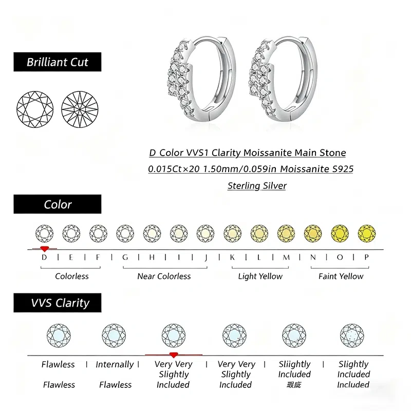 Sparkling Moissanite Hoop Earrings 925 Silver |  Nickel-Free Hoops​