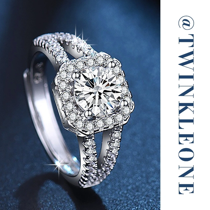 Eternal Sparkle Halo Ring - 925 Silver, Full Pavé Moissanite, Nickel-Free
