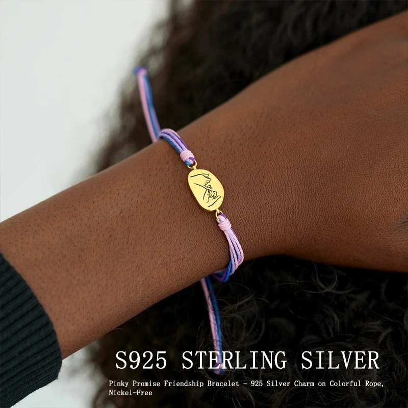 Pinky Promise Bracelet 925 Silver | Colorful Rope Friendship Jewelry, Nickel-Free
