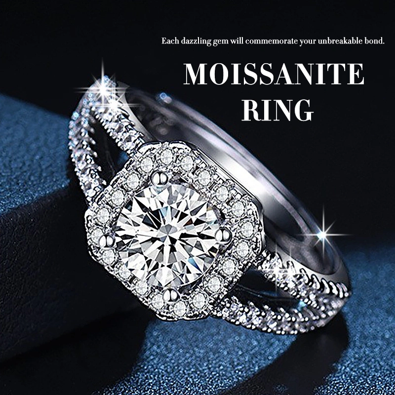 Eternal Sparkle Halo Ring - 925 Silver, Full Pavé Moissanite, Nickel-Free