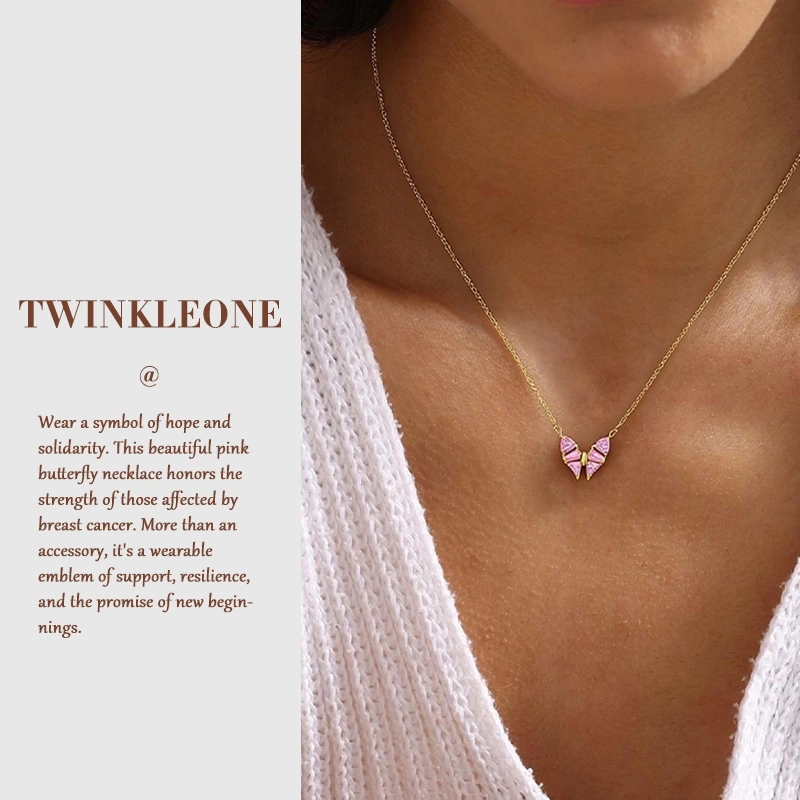 Pink Butterfly Hope Necklace - S925 Silver, Breast Cancer Awareness Jewelry