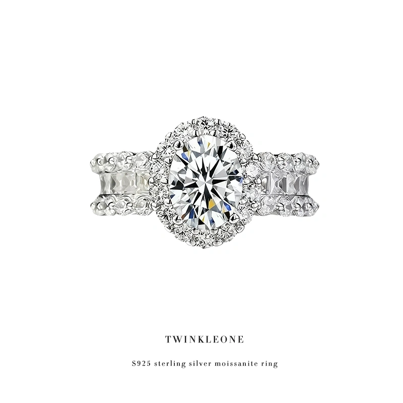 Timeless Halo Moissanite Ring - 925 Silver, Full Pavé Band, Nickel-Free