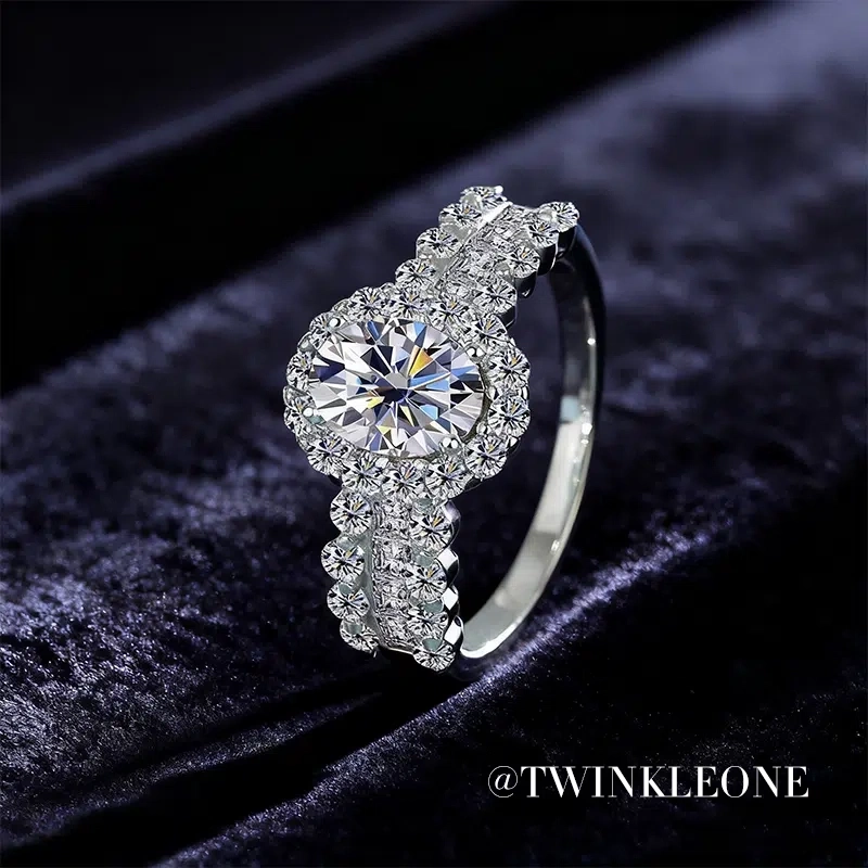 Timeless Halo Moissanite Ring - 925 Silver, Full Pavé Band, Nickel-Free