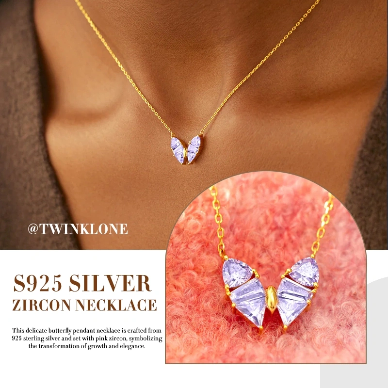 Hope & Support Butterfly Necklace - S925 Silver, Pink Zircon, Lupus Awareness