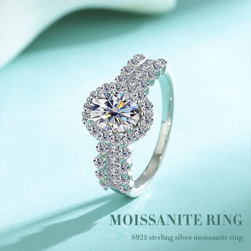 Timeless Halo Moissanite Ring - 925 Silver, Full Pavé Band, Nickel-Free