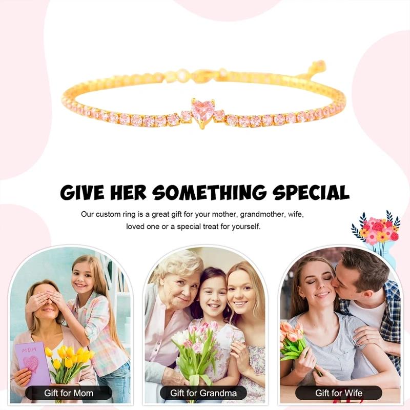 Pink Heart Zircon Bracelet - S925 Silver, Dainty & Romantic Jewelry for Women