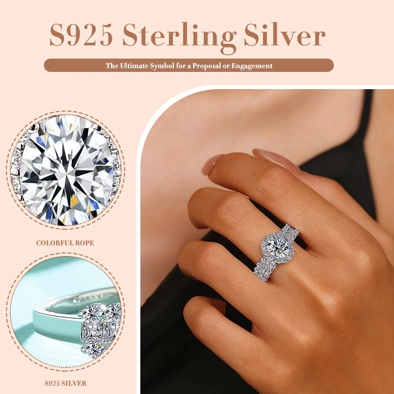 Timeless Halo Moissanite Ring - 925 Silver, Full Pavé Band, Nickel-Free