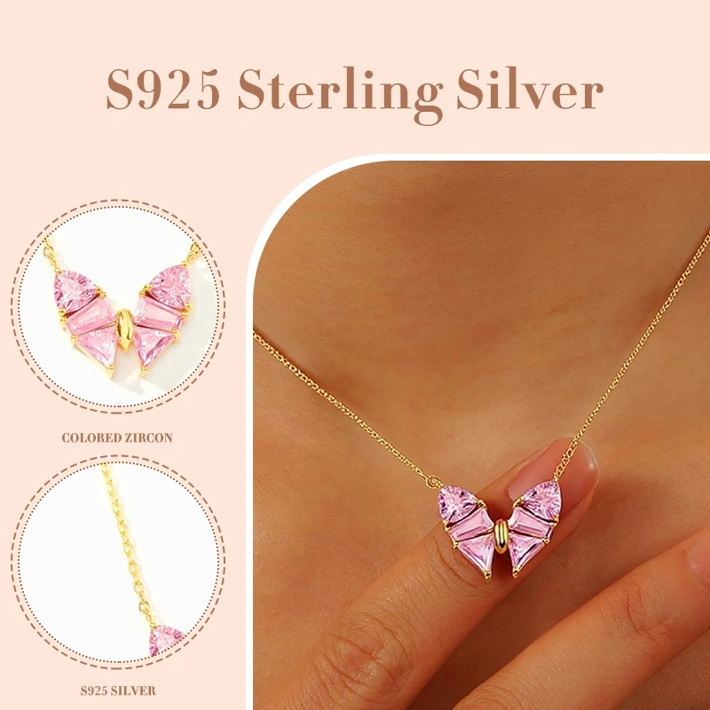 Butterfly Necklace S925 Silver | Pink Zircon Pendant for Transformation & Elegance