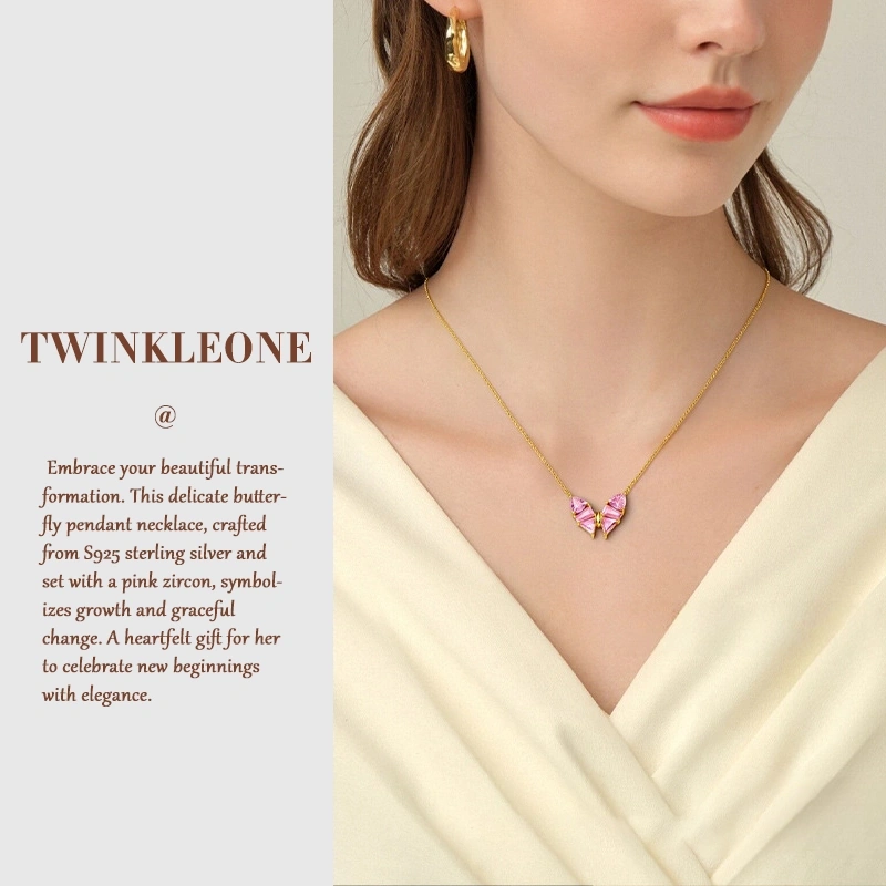Butterfly Necklace S925 Silver | Pink Zircon Pendant for Transformation & Elegance