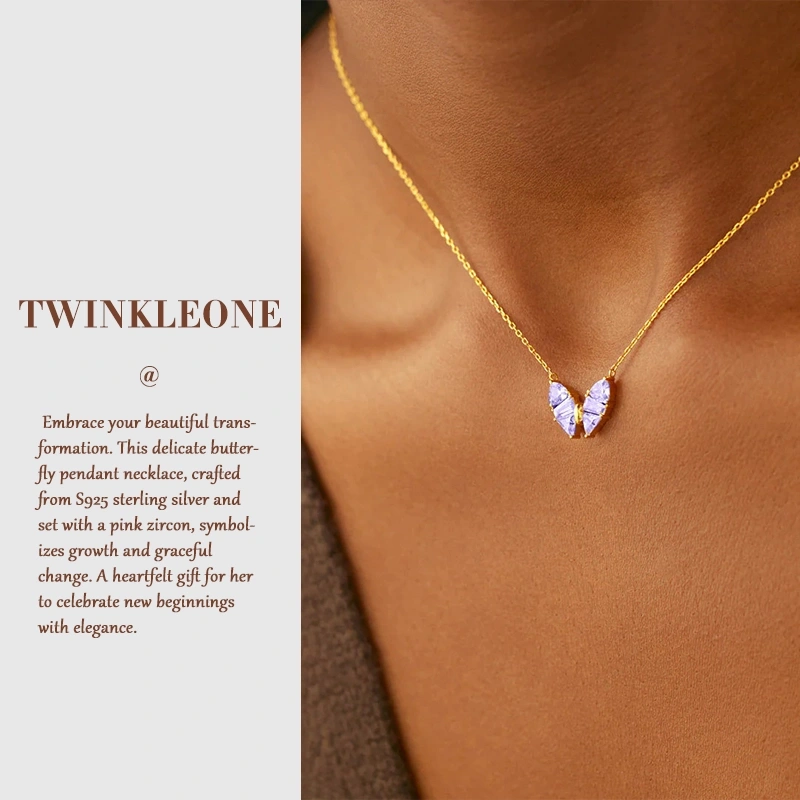 Hope & Support Butterfly Necklace - S925 Silver, Pink Zircon, Lupus Awareness