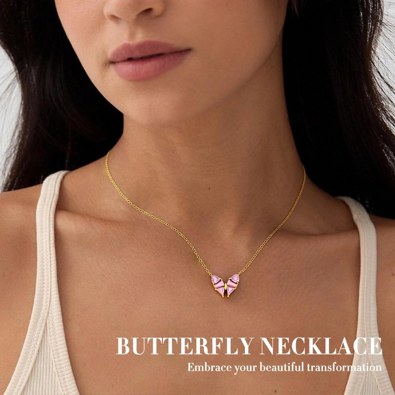 Pink Butterfly Hope Necklace - S925 Silver, Breast Cancer Awareness Jewelry